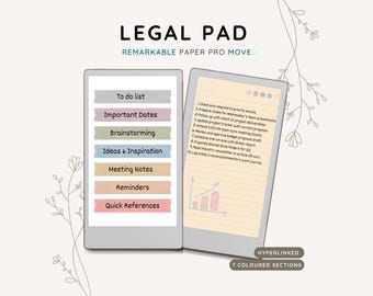 Legal Pad reMarkable Paper Pro Move, Lined Notepad, Meeting Notes, Business Planner, Daily To Do, Notebook, List Digital