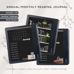 Dark Kobo Reading Journal Planner per Kobo Libra Colour, Elipsa, Boox, E-reader Reading Tracker, Digital Bookshelf, TBR Tracker, Diario