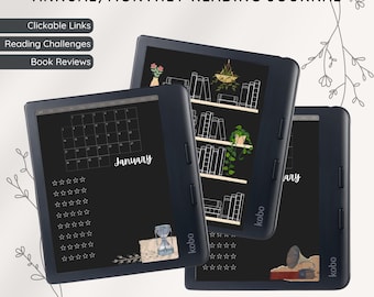 Dark Kobo Reading Journal Planner for Kobo Libra Colour, Elipsa, Boox, E-reader Reading Tracker, Digital Bookshelf, TBR Tracker, Diary