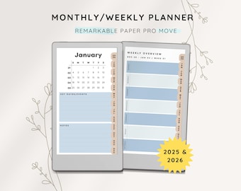 2026 Life Planner reMarkable Paper Pro Move, Yearly Monthly Weekly Planner, Minimalist & Simple, Personal Calendar, Schedule Notebook