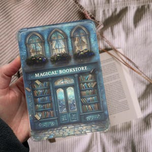 Magical Bookstore Kindle Insert For Clear Case, PRINTABLE, Bookshop Insert, Fantasy Insert, Blue, Kindle Cover, Kindle Stickers