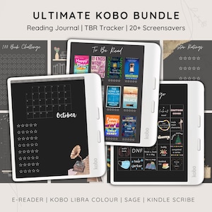 Il pacchetto definitivo di diario di lettura Kobo per Kobo Libra Colour, TBR Tracker, recensioni di libri, screensaver Kobo, Kindle, scaffale digitale