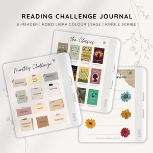 Diario di lettura per Kobo Libra Colour, Kindle, pianificatore di lettura, tracker di lettura, giochi di lettura, attività libresche, registro di lettura