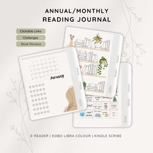Boho Kobo Reading Journal Planner for Kobo Libra Colour, Book Reviews, E-reader Reading Tracker, Digital Bookshelf, TBR Tracker, Reading Log