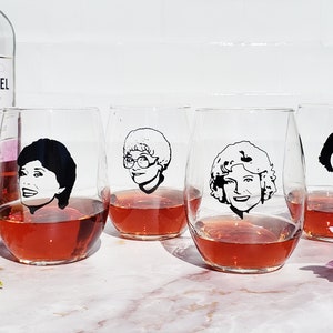 Golden Girl Wine Glasses - DISHWASHER SAFE - Dorothy Zbornack, Sophia Petrillo, Rose Nylund, and Blanche Devereaux - Stemless Wine Glasses