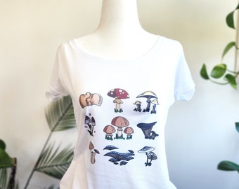 Mushroom Medley Tee - Scoopneck White Graphic T-Shirt