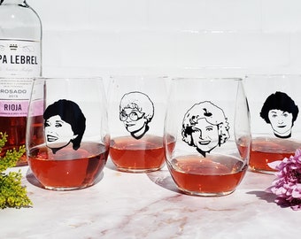 Golden Girl Wine Glasses - DISHWASHER SAFE - Dorothy Zbornack, Sophia Petrillo, Rose Nylund, and Blanche Devereaux - Stemless Wine Glasses