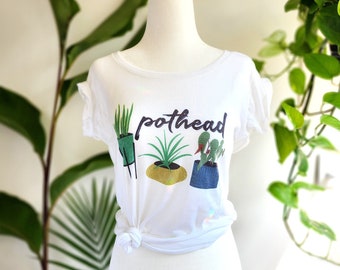 Pothead Tee - Potted Plants T-Shirt - Scoopneck White Graphic T-Shirt