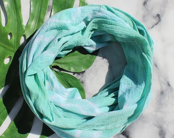 Hand Dyed Cotton Gauze Infinity Scarf - Circle Scarf - Spring/Summer Scarf - Teal Tie-Dyed Scarf