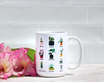Plant Personalities Mug - Plant Illustrations Mug - 15oz Ceramic Mug - Coffee Cup