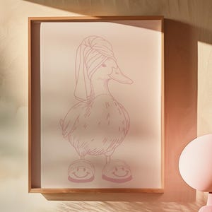 Duck Print, Duck in Towel Wall Art, Vintage Duck Print, Farm Nursery Decor, Cool Duck in Slippers, Duck Bathroom Wall Art, Duck in Slippers