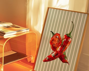 Disco Chili Pepper Print: Retro Kitchen Wall Art