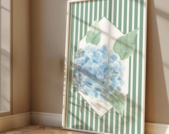 Impresión de hortensias en acuarela: arte mural botánico, decoración cottagecore (descarga digital)