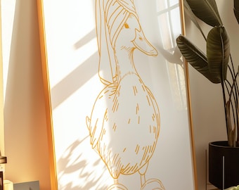 Impresión de pato, arte de pared de pato en toalla, impresión de pato vintage, decoración de guardería de granja, pato genial en pantuflas, arte de pared de baño de pato, pato en pantuflas