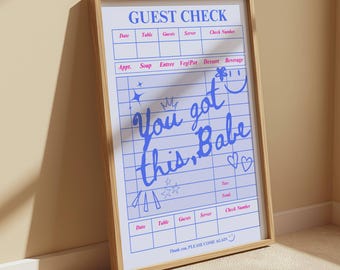 Guest Check Print, Guest Check, Guest Check Poster, Guest Check Wall Art, Guest Check Art, Pink and Blue Guest Check, Kitchen Wall art