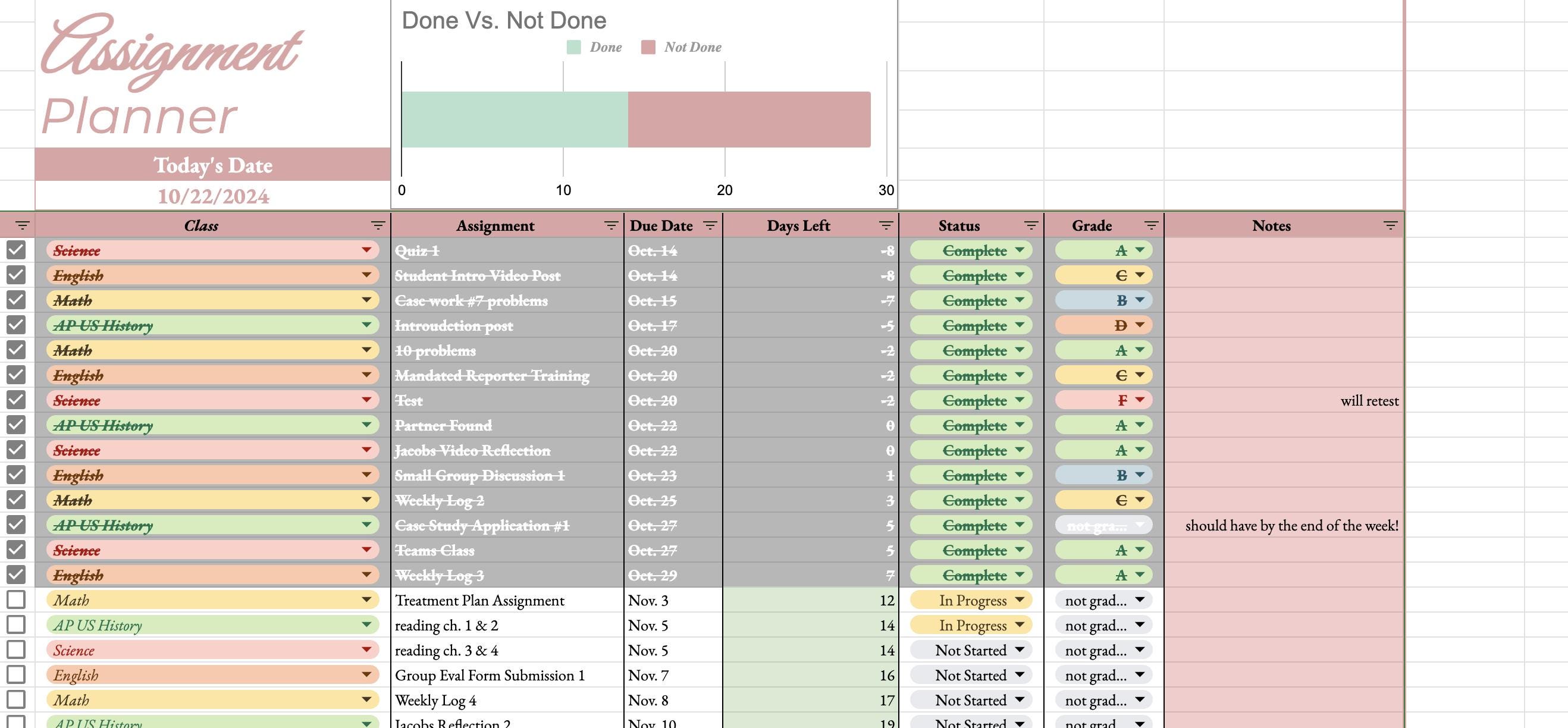 Student Assignment Tracker, Easy to Use Assignment, Assignment Planner ...