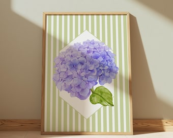 Impresión de hortensias en acuarela: arte mural botánico (descarga digital)