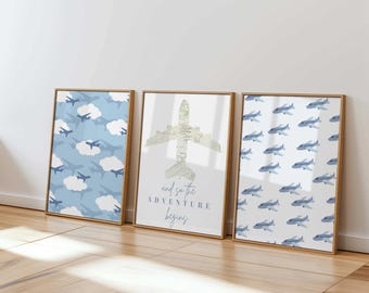Airplane Nursery art, Aviation Nursery, Nursery art, Nursery Wall Art, Airplane wall art, Airplane Prints, Airplane Birthday gift, Set of 3