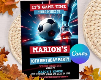 Editable Soccer Invitation Template, Sport Invitation, Boy Birthday Party Invite, Soccer Party Invitation, Digital Birthday