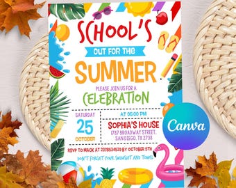 Editable End of School Party Schools Out Party Invitation, Summer Invitation, Printable Digital Invitation