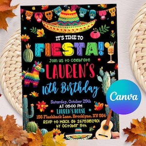 Editable Fiesta Birthday Invitation, Mexican Theme Invitation, Fiesta Invitation, Mexican Birthday Invite, Fiesta Canva Template