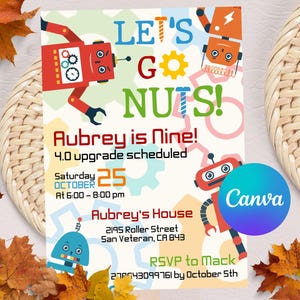 Editable Robot Birthday Invitation, Robot Party Invite, Boy Birthday Robot Invitation Template, Digital File