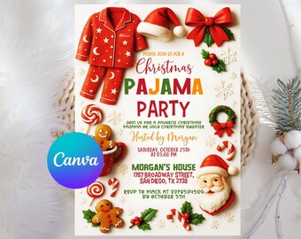 Christmas Pajama Party Invitation, Pajama Invitation, Christmas Party Invitation, Holiday Party Invite, Xmas Party, Editable Canva Template
