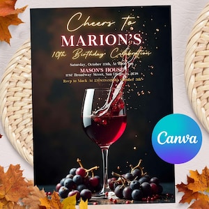 Editable Winery Invitation, Wine Birthday Invitation, Fine Like Wine, Let&#39;s Sip, Floral, Printable or Text Invite