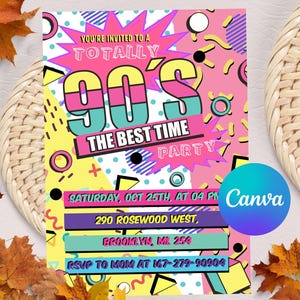 Editable 90s Birthday Party Invitation, Back To The 90s, 90s Birthday Invite, Retro Birthday Party, Digital Printable