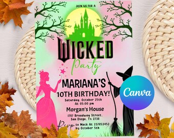Wicked Birthday Party Invitation, Wicked party invitation, Wicked Inspired Movie, Movie party, Magical Theme Invite, Canva Editable
