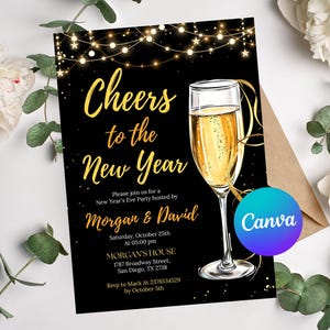 New Year's Eve Party Invitation Template, Editable Gold New Year's Party Invitation, NYE Party Invite Printable, Instant Download, EDITABLE New Years Party Invitation, Cheers To The New Year, Printable 2026 New Years Eve Party Invitation, Cheers to New Year's Party Invitation, Gold Glitter, New Year Cocktails Party, NEY Eve Invite, Black Gold Invite, Cheers To The New Year NYE Party Invitation Template, Printable Confetti New Year's Invite, Editable Champagne Invite, Template Instant Download