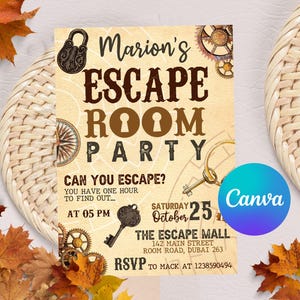 Escape Room Birthday Invitation, Mystery Birthday Party Invitation, Kids Escape Room Party Invite, Detective Game Night, Canva Template