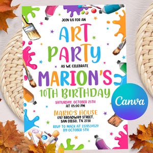 Editable Art Party Invitation, Painting Party Birthday Invitation, Girly Art Party Craft Party, Printable Template Invite