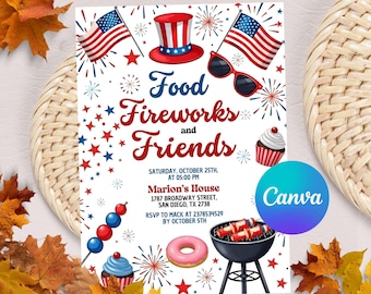 4th of July BBQ Invitation: Party in USA, Editable Template (5x7, Digital Download