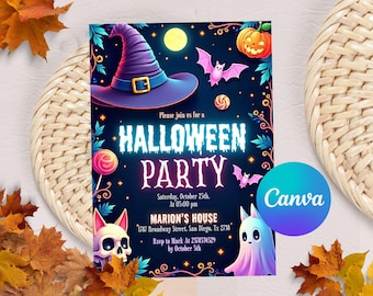 Editable Neon Halloween Birthday Invitation, Halloween Invitation Kids Halloween Birthday Halloween Spooky Party Invite, Neon Glow Halloween