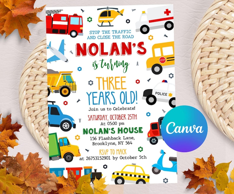 Transportation Evite,Truck Birthday,Cars Birthday Invite,Truck Invitation,Choo Choo Train,Beep,City Transportation,Transportation,Cars Birthday,Truck and Cars,3rd birthday,truck car,Transportation,Editable Template,Invitation Template,Digital Invitation