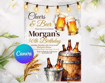 Editable Cheers and Beers Invitation, Western, Birthday Invitation for Men, Adult Invite, Printable or Digital Invitation