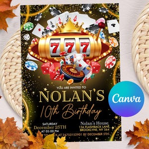 Bewerkbare casinoverjaardagsuitnodiging, casinoverjaardag, casinonachtuitnodiging, Ace Plying Cards, pokerverjaardagsfeestje met CANVA