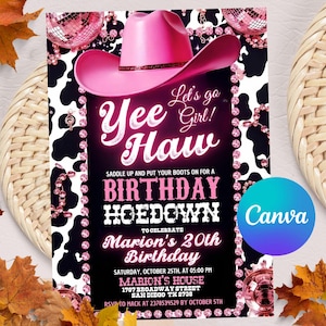 Pink Cowgirl Birthday Invitation, Cowgirl Hoedown Birthday Party Invite, Pink Disco Cowgirl Hoedown Party , Disco Rodeo Invite, Nashville