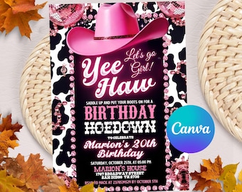 Cowgirl Birthday Invitation, Nashville Party, Pink Cowgirl Party Invite, Space Cowgirl Birthday, Disco Rodeo Invite, Editable Canva Template