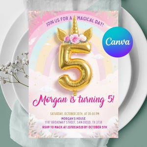 5th unicorn party invite, Editable 5th birthday invitation girl, Fifth birthday invite girl, Magical Party Invite Pastel rainbow invitation,Unicorn Birthday Invitation, 5th Five is a Magical Vibe Magical Party Invite, Girl Pastel Birthday Template,5th Unicorn Party Invitation, Editable 5th Birthday Invite, Girl Fifth Birthday Invitatio,n Girl Magical Pastel Rainbow Party Invitation