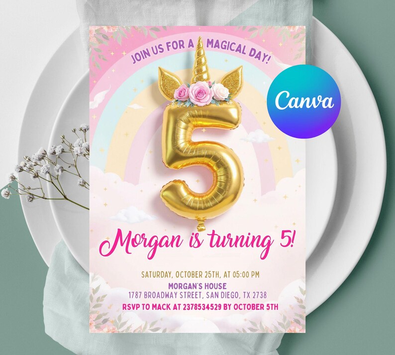 5th unicorn party invite, Editable 5th birthday invitation girl, Fifth birthday invite girl, Magical Party Invite Pastel rainbow invitation,Unicorn Birthday Invitation, 5th Five is a Magical Vibe Magical Party Invite, Girl Pastel Birthday Template,5th Unicorn Party Invitation, Editable 5th Birthday Invite, Girl Fifth Birthday Invitatio,n Girl Magical Pastel Rainbow Party Invitation