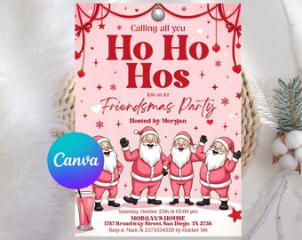 Invitación divertida de Navidad, invitación de Ho Ho Hos, fiesta de amigos, invitación para fiesta de adultos, plantilla Canva