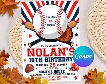 Baseball Birthday Invitation, Baseball Invites, Sports Birthday Invitation, Instant Download, Printable Bday Party Card