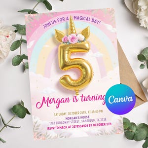 5th unicorn party invite, Editable 5th birthday invitation girl, Fifth birthday invite girl, Magical Party Invite Pastel rainbow invitation,Unicorn Birthday Invitation, 5th Five is a Magical Vibe Magical Party Invite, Girl Pastel Birthday Template,5th Unicorn Party Invitation, Editable 5th Birthday Invite, Girl Fifth Birthday Invitatio,n Girl Magical Pastel Rainbow Party Invitation