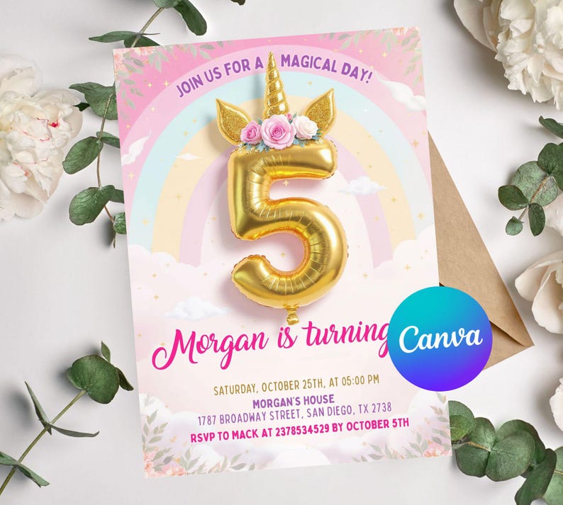 5th unicorn party invite, Editable 5th birthday invitation girl, Fifth birthday invite girl, Magical Party Invite Pastel rainbow invitation,Unicorn Birthday Invitation, 5th Five is a Magical Vibe Magical Party Invite, Girl Pastel Birthday Template,5th Unicorn Party Invitation, Editable 5th Birthday Invite, Girl Fifth Birthday Invitatio,n Girl Magical Pastel Rainbow Party Invitation