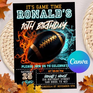 Football Invitation, Football Birthday Invitation, Football Game, Sports Party Invite, American Football Invite, Touchdown Football Invite
