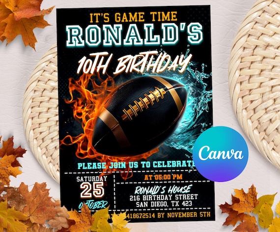 Football Invitation, Football Birthday Invitation, Football Game, Sports Party Invite, American Football Invite, Touchdown Football Invite