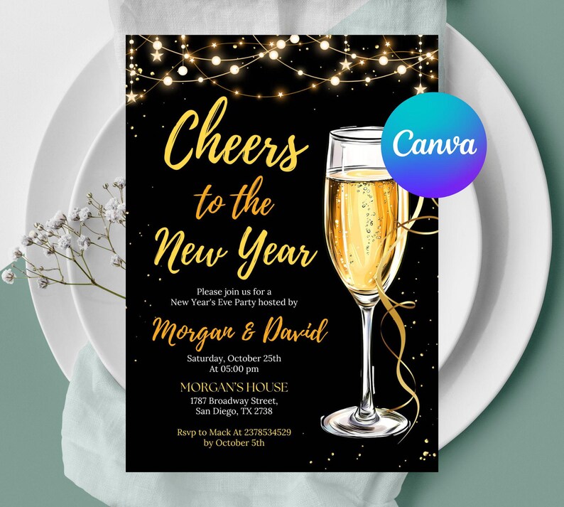 New Year's Eve Party Invitation Template, Editable Gold New Year's Party Invitation, NYE Party Invite Printable, Instant Download, EDITABLE New Years Party Invitation, Cheers To The New Year, Printable 2026 New Years Eve Party Invitation, Cheers to New Year's Party Invitation, Gold Glitter, New Year Cocktails Party, NEY Eve Invite, Black Gold Invite, Cheers To The New Year NYE Party Invitation Template, Printable Confetti New Year's Invite, Editable Champagne Invite, Template Instant Download