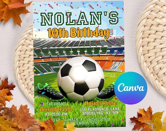 Editable Soccer Birthday Invitation Digital, Soccer Party Invite, Football Birthday Evite, Let's Kick Up Some Fun, Canva Template
